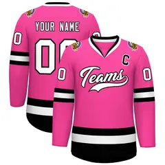 Pink White-Black Classic Style Hockey Jersey 1