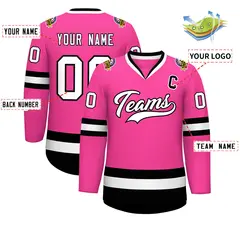 Pink White-Black Classic Style Hockey Jersey 2