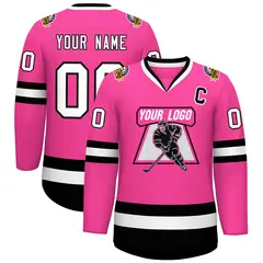 Pink White-Black Classic Style Hockey Jersey 1