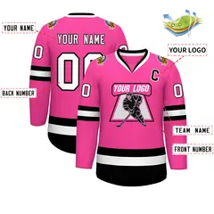 Pink White-Black Classic Style Hockey Jersey 2