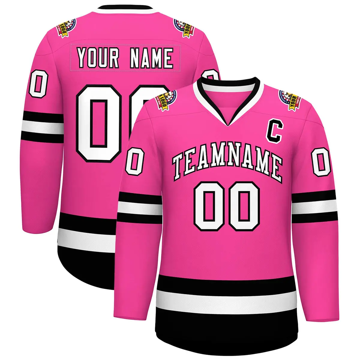 Pink White-Black Classic Style Hockey Jersey
