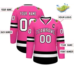 Pink White-Black Classic Style Hockey Jersey 2