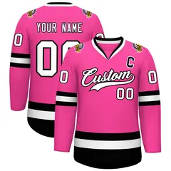 Pink White-Black Classic Style Hockey Jersey 1