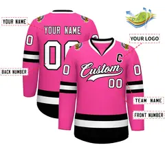 Pink White-Black Classic Style Hockey Jersey 2