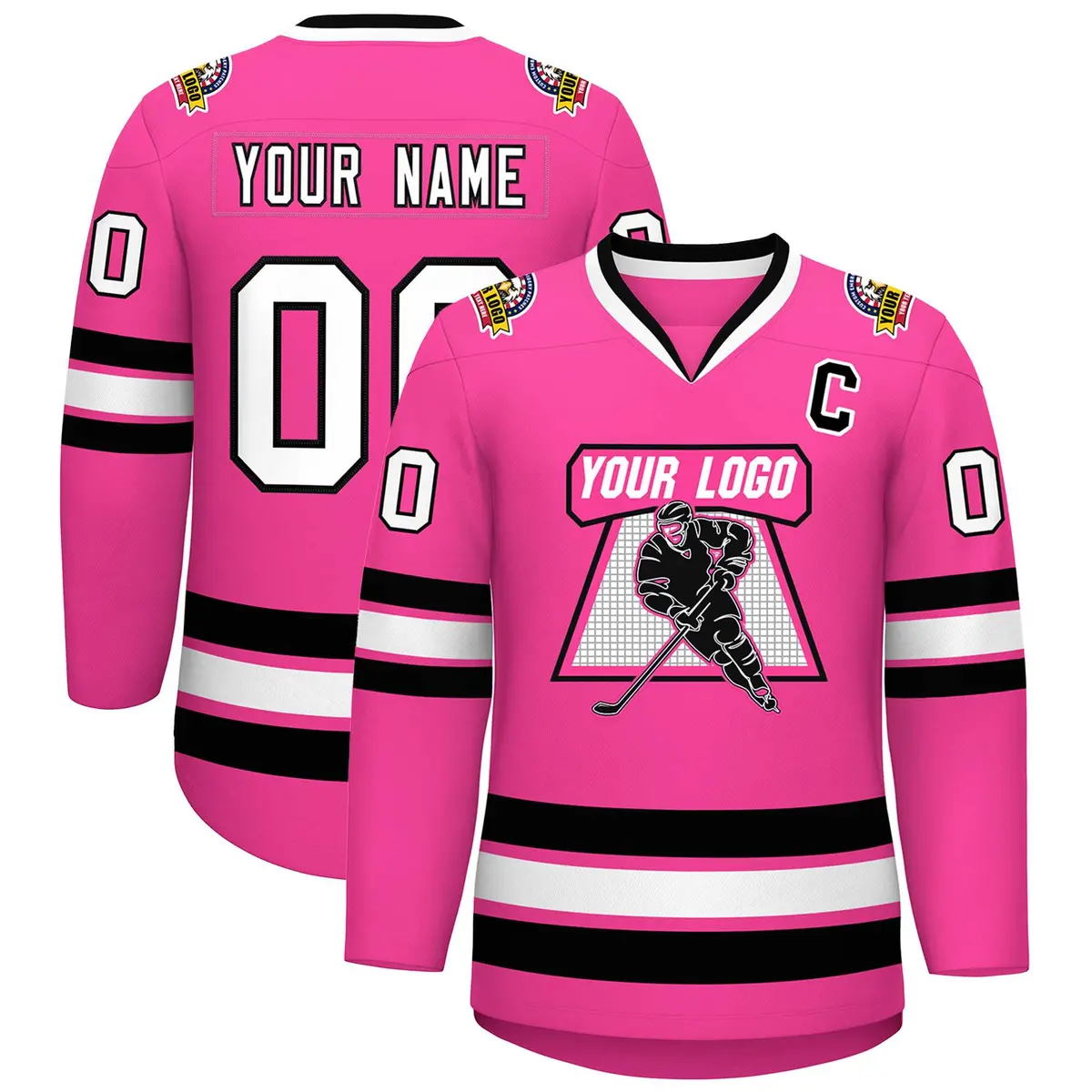 Pink White-Black Classic Style Hockey Jersey