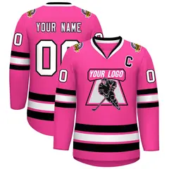 Pink White-Black Classic Style Hockey Jersey 1