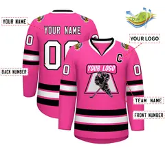 Pink White-Black Classic Style Hockey Jersey 2