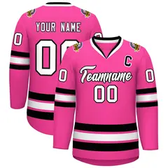 Pink White-Black Classic Style Hockey Jersey 1