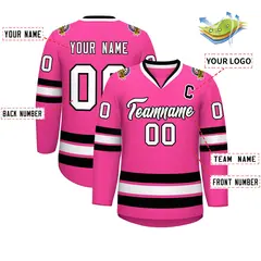 Pink White-Black Classic Style Hockey Jersey 2