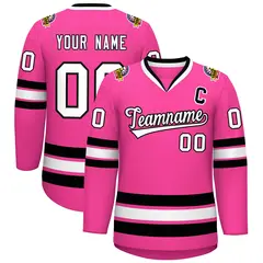 Pink White-Black Classic Style Hockey Jersey 1