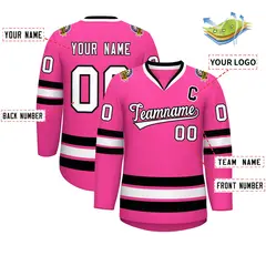 Pink White-Black Classic Style Hockey Jersey 2