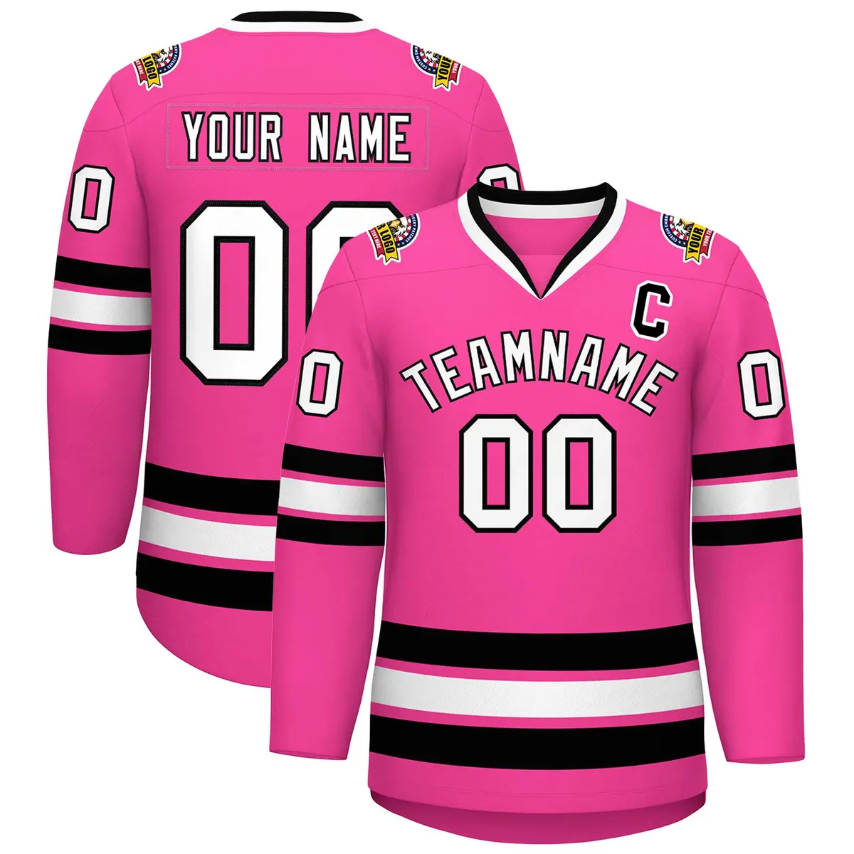 Pink White-Black Classic Style Hockey Jersey