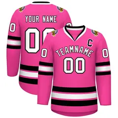 Pink White-Black Classic Style Hockey Jersey 1