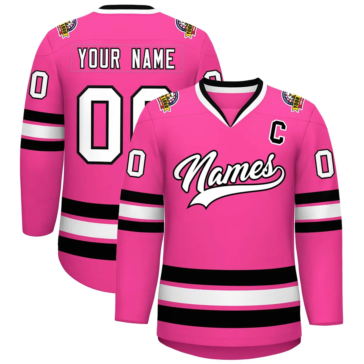 Pink White-Black Classic Style Hockey Jersey