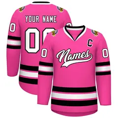 Pink White-Black Classic Style Hockey Jersey 1