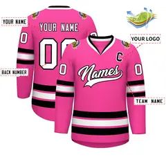 Pink White-Black Classic Style Hockey Jersey 2