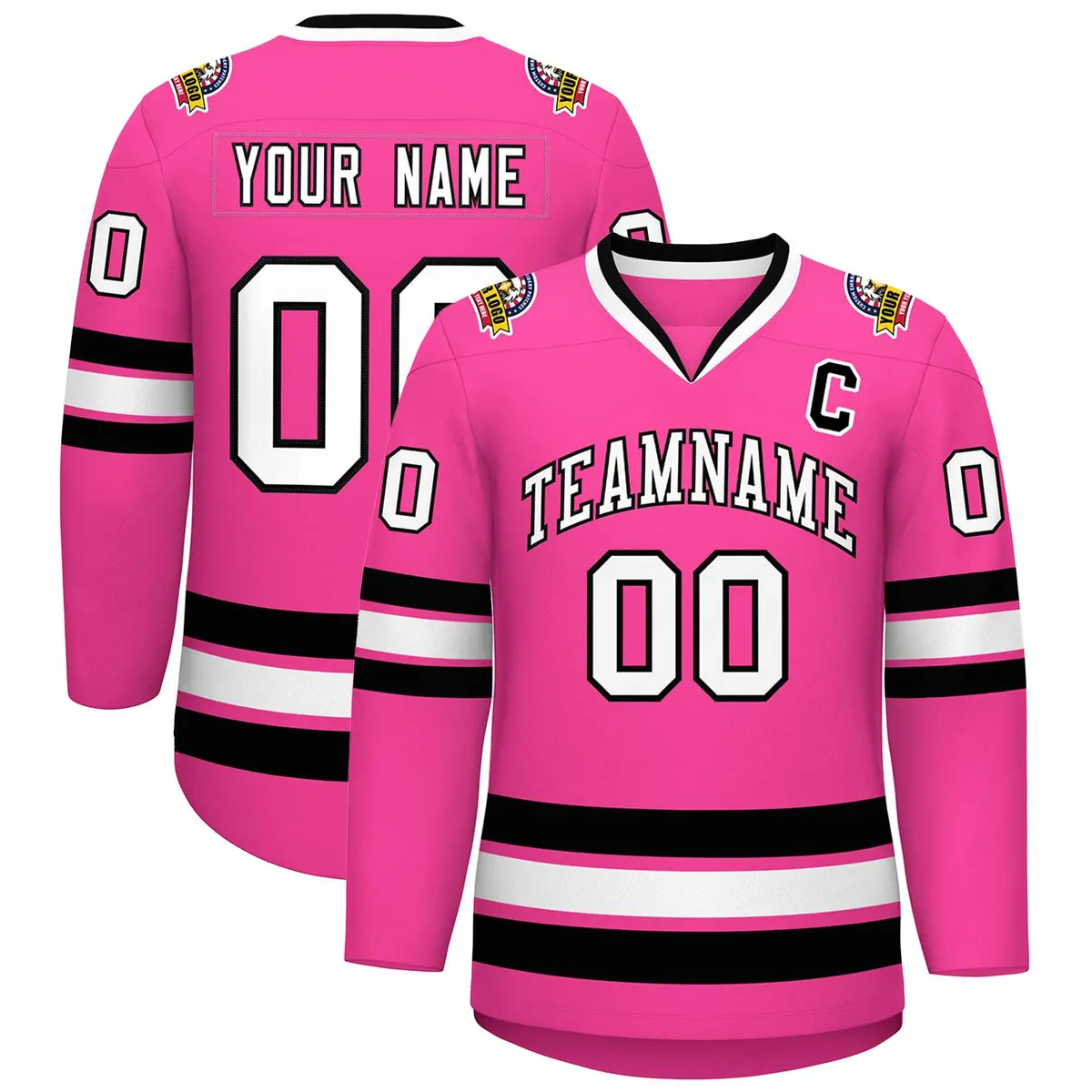 Pink White-Black Classic Style Hockey Jersey