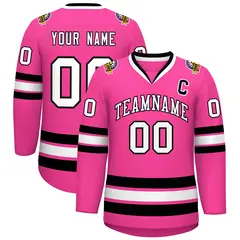 Pink White-Black Classic Style Hockey Jersey 1