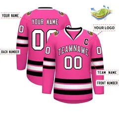 Pink White-Black Classic Style Hockey Jersey 2