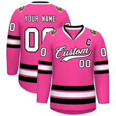 Pink White-Black Classic Style Hockey Jersey 1