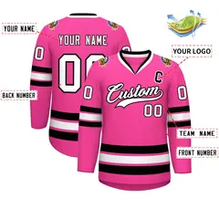 Pink White-Black Classic Style Hockey Jersey 2