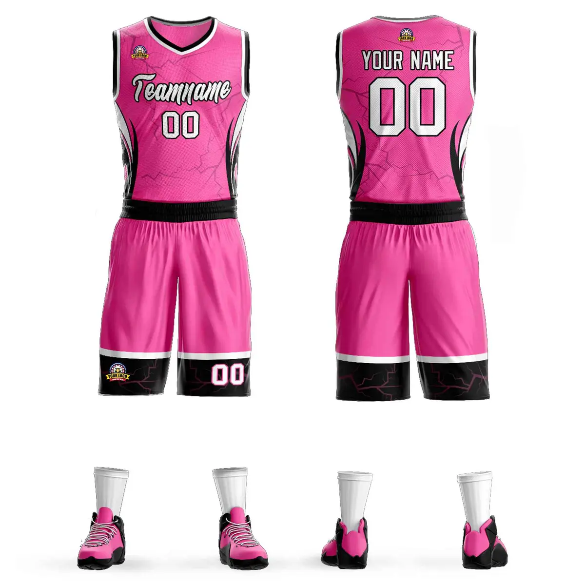 Pink White-Black Graffiti Lightning Basketball Jersey