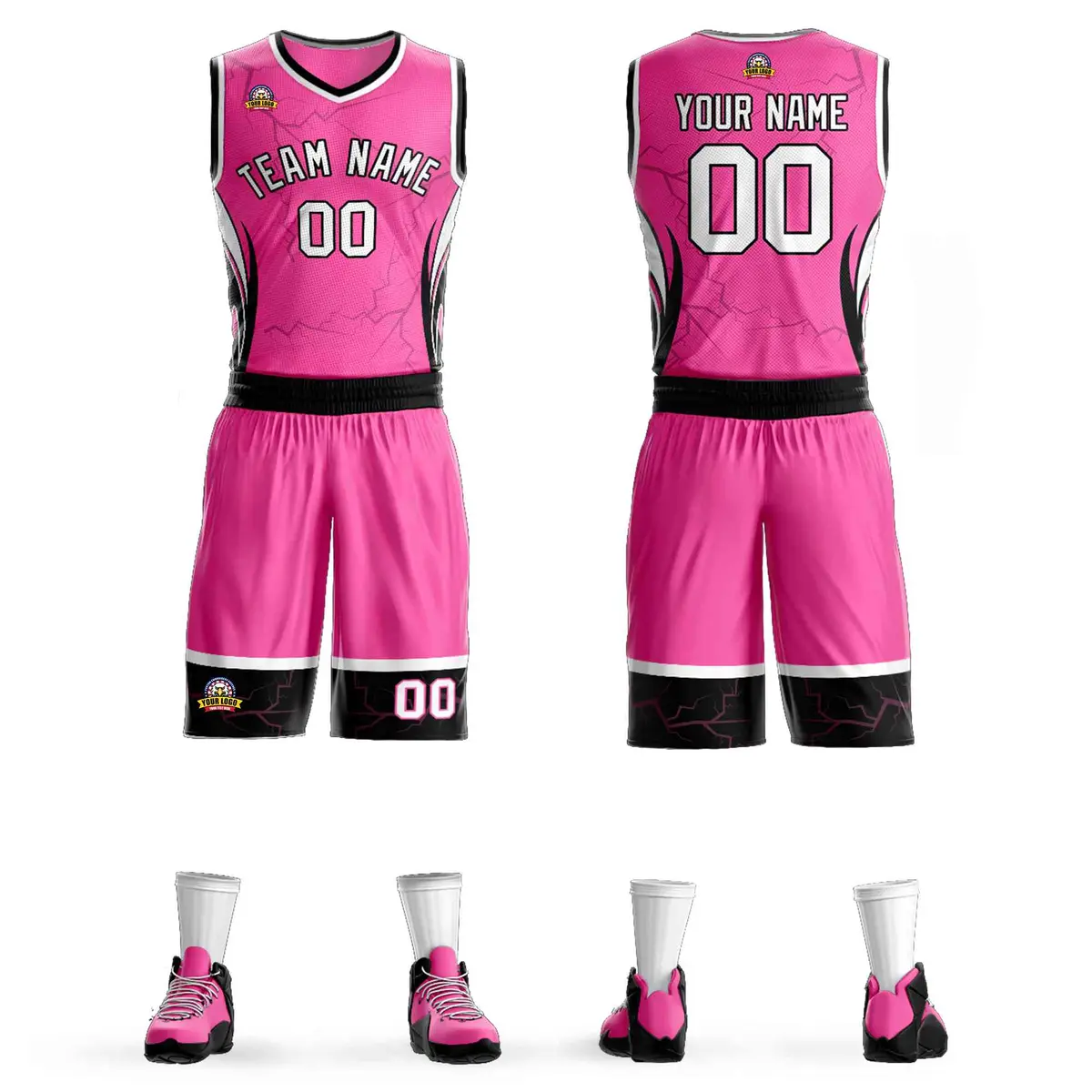 Pink White-Black Graffiti Lightning Basketball Jersey