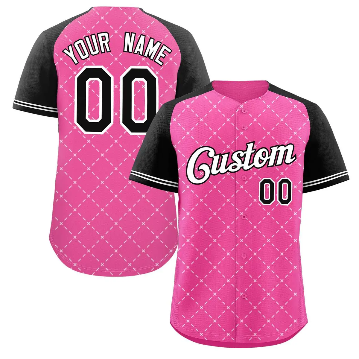 Pink White-Black Rhombus Authentic Baseball Jersey