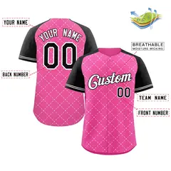 Pink White-Black Rhombus Authentic Baseball Jersey 2