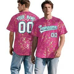 Pink White Black & Shiny Gold Cracked Foil Mesh Baseball Jersey 1