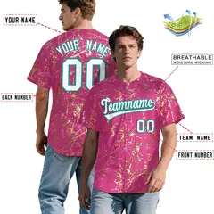 Pink White Black & Shiny Gold Cracked Foil Mesh Baseball Jersey 2