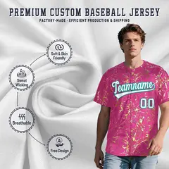 Pink White Black & Shiny Gold Cracked Foil Mesh Baseball Jersey 3