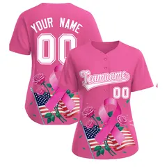 Pink White Breast Cancer Awareness Pink Ribbon Baseball Jersey
