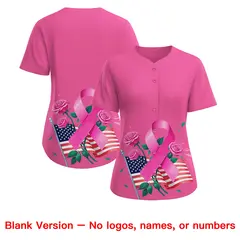 Women's Pink White Breast Cancer Awareness Pink Ribbon Baseball Jersey 7