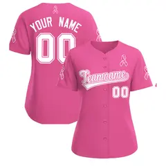 Pink White Breast Cancer Awareness Pink Ribbon Baseball Jersey