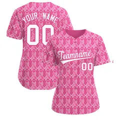 Women's Pink White Breast Cancer Awareness Pink Ribbon Baseball Jersey 1