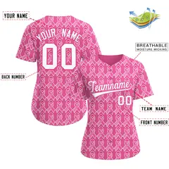 Women's Pink White Breast Cancer Awareness Pink Ribbon Baseball Jersey 2