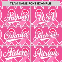 Women's Pink White Breast Cancer Awareness Pink Ribbon Baseball Jersey 3