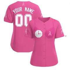 Women's Pink White Breast Cancer Awareness Pink Ribbon Baseball Jersey 1