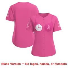Women's Pink White Breast Cancer Awareness Pink Ribbon Baseball Jersey 6