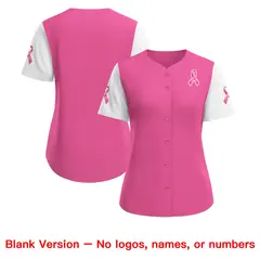 Women's Pink White Breast Cancer Awareness Pink Ribbon Baseball Jersey 7