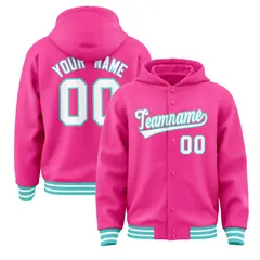 Pink White-Bright Green Varsity Letterman Hoodie Jacket 1
