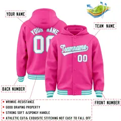 Pink White-Bright Green Varsity Letterman Hoodie Jacket 4