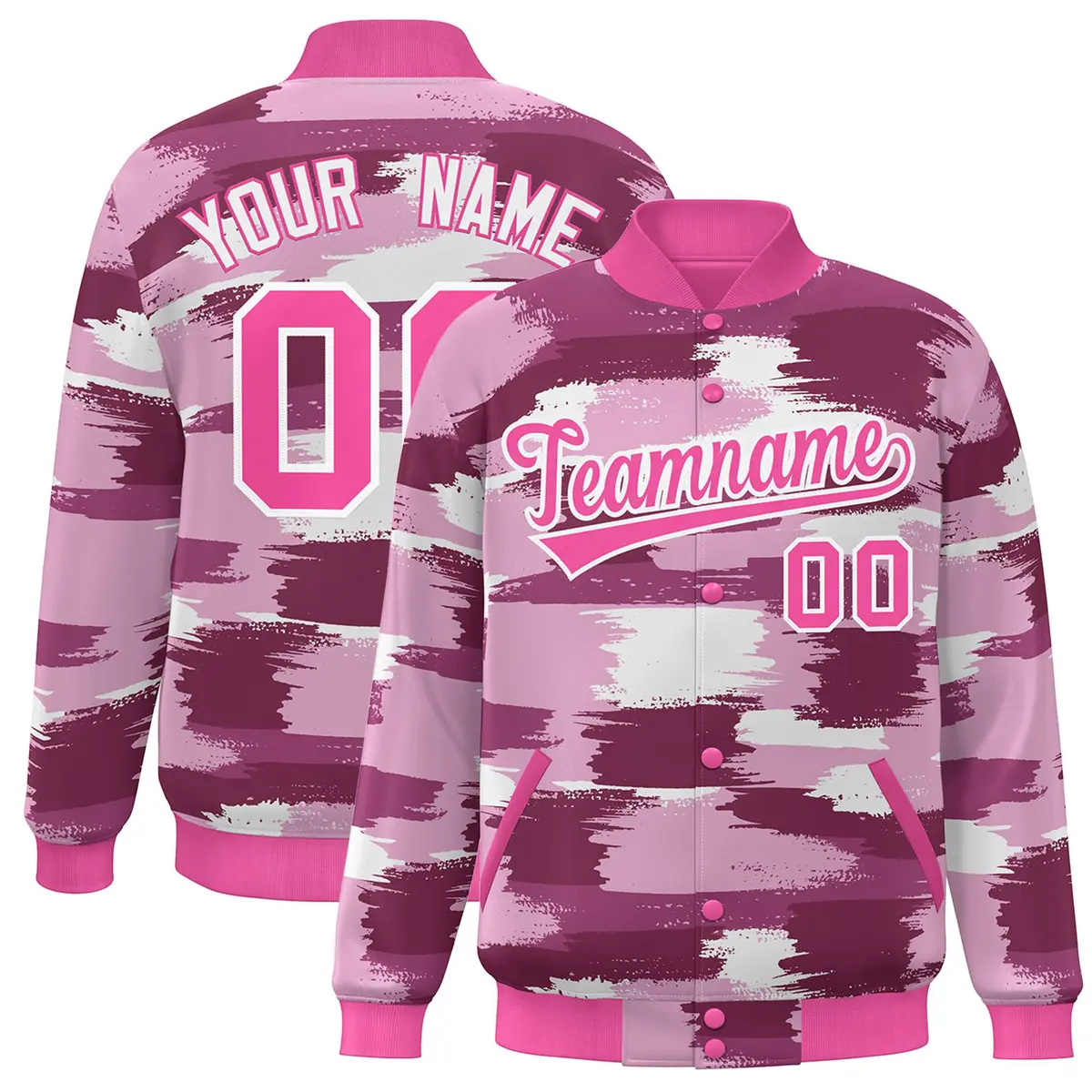 Pink White Camo Varsity Letterman Bomber Jacket