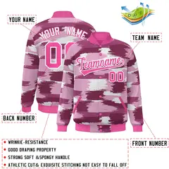 Pink White Camo Varsity Letterman Bomber Jacket 2