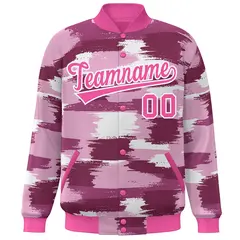 Pink White Camo Varsity Letterman Bomber Jacket 3