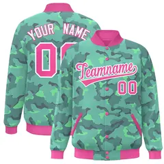 Pink White Camo Varsity Letterman Bomber Jacket
