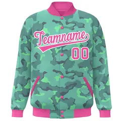 Pink White Camo Varsity Letterman Bomber Jacket 3