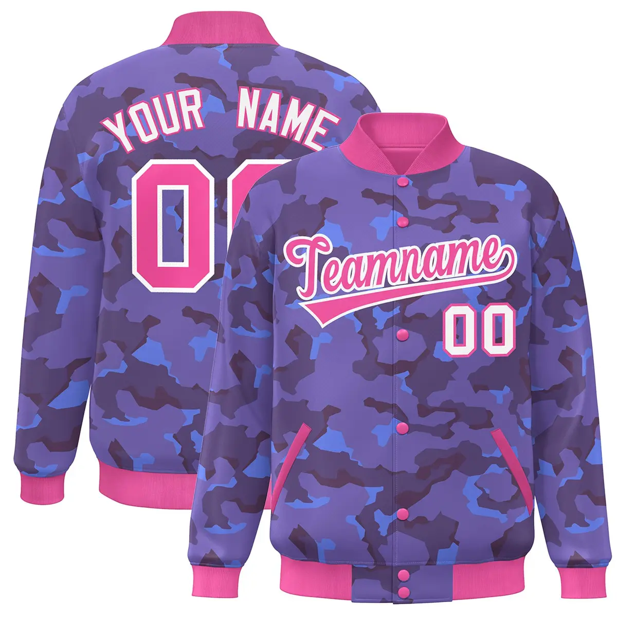 Pink White Camo Varsity Letterman Bomber Jacket