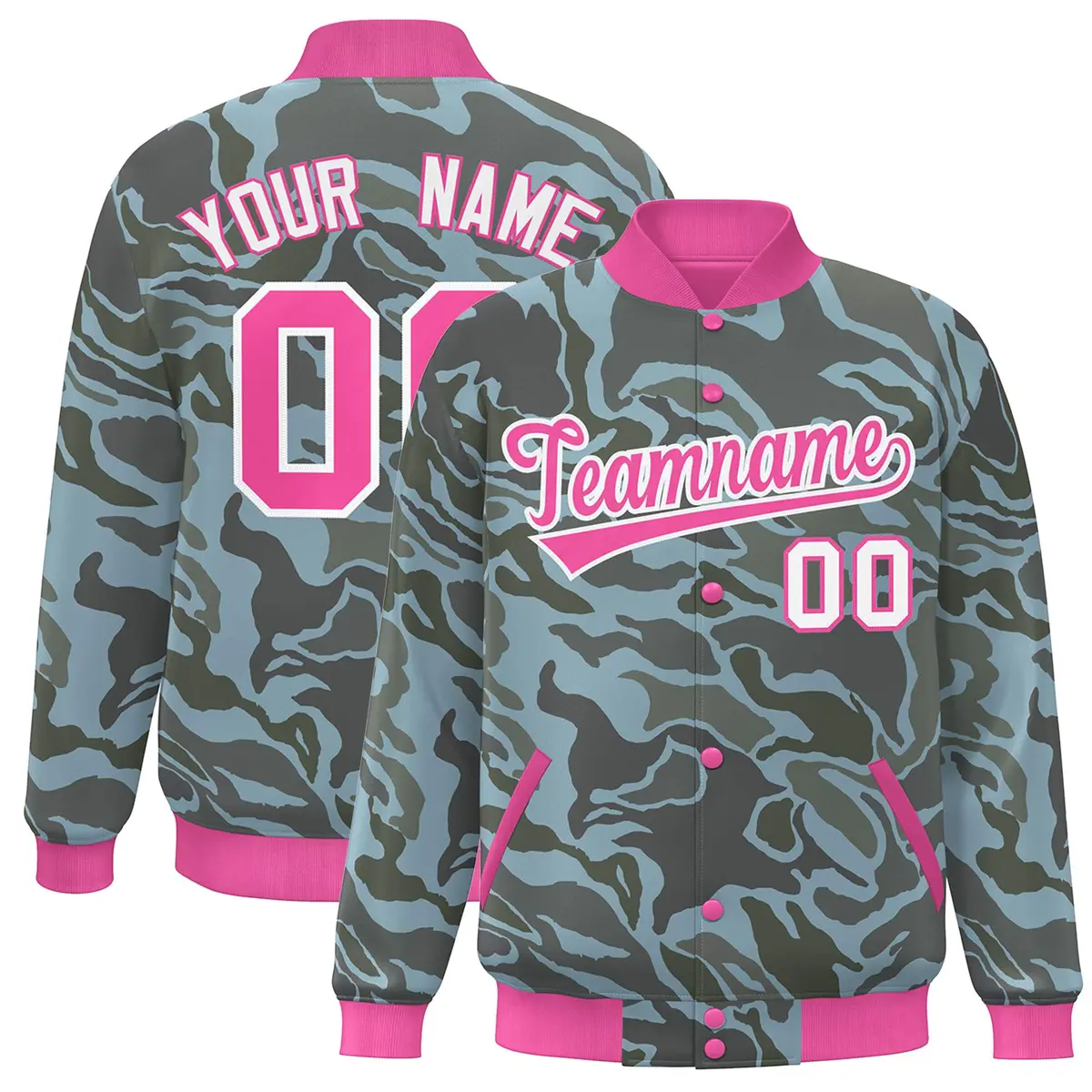 Pink White Camo Varsity Letterman Bomber Jacket